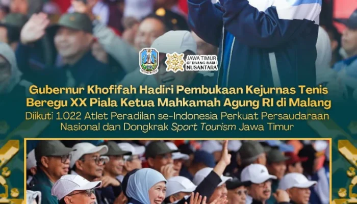 Gubernur Khofifah Dampingi Ketua MA RI Buka Kejurnas Tenis Piala Ketua MA di Malang, Dorong Sport Tourism Jatim