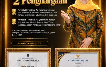 Raih Dua Penghargaan JDIH, Gubernur Khofifah: Jangan Berpuas Diri, Terus Tingkatkan Kualitas Layanan Hukum