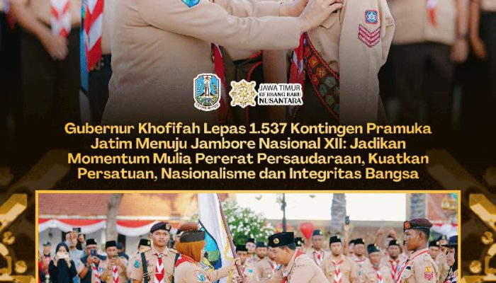 Kontingen Pramuka Jatim Resmi Diberangkatkan ke Jamnas XII, Khofifah Titip Pesan Kekompakan dan Prestasi