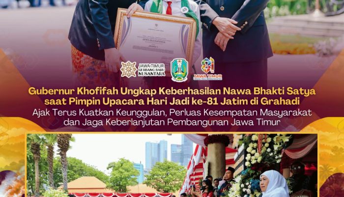 HUT ke-81 Jawa Timur, Khofifah Ajak Semua Elemen Perluas Kesejahteraan dan Jaga Keberlanjutan Pembangunan